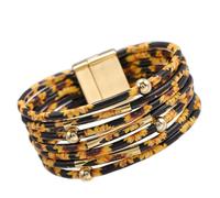 OEUVREBY Braccialetto magnetico multistrato in pelle multicolore stampa leopardata accessorio moda regalo San Valentino gioielli braccialetto blu, as description, Plastica, come descrizione