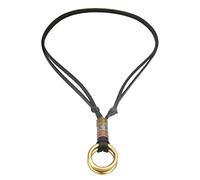 OEUVREBY Collana da uomo in pelle regolabile, con ciondolo vintage a due cerchi, colore: nero, as described, poliestere, come descrizione