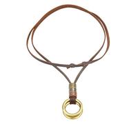 OEUVREBY Collana da uomo in pelle regolabile, con ciondolo vintage a due cerchi, colore: nero, as described, poliestere, come descrizione