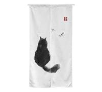 Ofat Home Design Japanese Ink Cat Black and White Noren Doorway Curtain Polyester Blend 335x 59 Door Curtain for Kitchen Ta