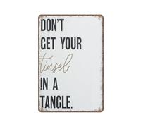 OFCFGF Targa natalizia con scritta in lingua inglese "Don't Get Your Tinsel in A Tangle", divertente cartello in metallo, decorazione da parete per cucina, giardino, bagno, fattoria, casa, caffè, 20,3