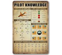 OFCFGF Targa vintage in latta con scritta "Pilot Knowledge", per casa, soggiorno, camera da letto, regalo, caffetteria, divertente, garage, uomo, decorazione da parete, 20,3 x 30,5 cm