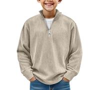 ofeirhz Camicia bianca a maniche lunghe con mezza zip, alla moda, tinta unita, sportiva, per ragazzi e ragazzi, termica, a maniche lunghe (kaki, 11-12 anni)