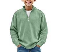 ofeirhz Camicia bianca a maniche lunghe con mezza zip, alla moda, tinta unita, sportiva, per ragazzi e ragazzi, termica, a maniche lunghe (verde, 7-8 anni)