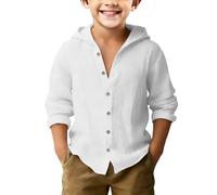 ofeirhz Camicia da allenamento per ragazzi senza maniche, in cotone e lino, con cappuccio, spessa, termica, colore bianco, 12-13 anni