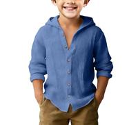 ofeirhz Camicia da allenamento per ragazzi senza maniche, in cotone e lino, con cappuccio, spessa, termica (blu, 12-13 anni)