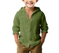 ofeirhz Camicia da allenamento per ragazzi senza maniche, in cotone e lino, con cappuccio, spessa, termica (verde, 8-9 anni)
