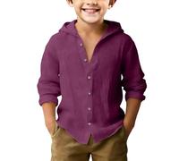 ofeirhz Camicia da allenamento per ragazzi senza maniche, in cotone e lino, con cappuccio, spessa, termica (viola scuro, 4-5 anni)