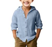 ofeirhz Camicia da allenamento per ragazzi senza maniche, in cotone e lino, con cappuccio, spessa, termica (azzurro, 14-15 anni)