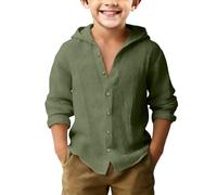 ofeirhz Camicia da allenamento per ragazzi senza maniche, in cotone e lino, con cappuccio, termica, spessa, (verde nerastro, 4-5 anni)