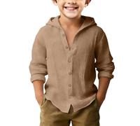 ofeirhz Camicia da allenamento senza maniche per ragazzi, in cotone e lino, con cappuccio, spessa, termica (cachi, 12-13 anni)