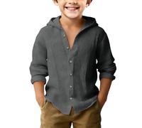 ofeirhz Camicia da allenamento senza maniche per ragazzi, in cotone e lino, con cappuccio, spessa, termica (grigio scuro, 16-17 anni)