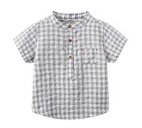 ofeirhz Camicia sottile in flanella, giacca a maniche corte a quadri con risvolto verso il basso, per bambini e bambine (grigio, 4-5 anni)