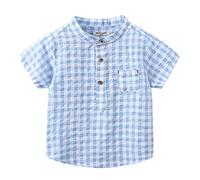 ofeirhz Camicia sottile in flanella, giacca a maniche corte a quadri con risvolto verso il basso, per bambini e bambine (blu, 4-5 anni)