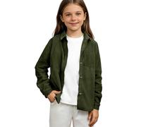 ofeirhz Camicia termica a maniche lunghe con tasche casual colletto alla coreana a maniche lunghe per ragazzi e ragazze adatta per bambini di taglia media e grande. Taglia 8 per ragazzi (verde