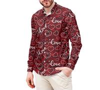 ofeirhz Camicie da uomo a maniche lunghe Camicia con stampa a cuore di San Valentino Button Down Casual Smart Incontri Camicie Non stirare Colletto rovesciato Camicia da festival Primavera e autunno