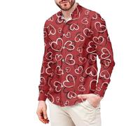 ofeirhz Camicie da uomo a maniche lunghe Camicia con stampa a cuore di San Valentino Button Down Casual Smart Incontri Camicie Non stirare Colletto rovesciato Camicia da festival Primavera e autunno