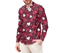 ofeirhz Camicie da uomo a maniche lunghe Camicia con stampa a cuore di San Valentino Button Down Casual Smart Incontri Camicie Non stirare Colletto rovesciato Camicia da festival Primavera e autunno