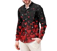 ofeirhz Camicie da uomo a maniche lunghe Camicia con stampa a cuore di San Valentino Button Down Casual Smart Incontri Camicie Non stirare Colletto rovesciato Camicia da festival Primavera e autunno