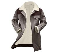 ofeirhz Cappotto da uomo multi tasche foderato in pile retrò giacche invernali con cerniera intera casual risvolto giacca in pile lungo pesante antivento top coat termico neve sci escursionismo caldo