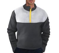 ofeirhz Felpe Per Gli Uomini Uk Manica Lunga Waffle Pullover Jumper Quarter Zip Mock Neck Felpa Senza Cappuccio Blocchi di Colore Maglione Vestibilità Larga Casual Smart Autunno Inverno Cappotti