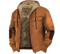 ofeirhz Giacche invernali da uomo multi tasche tattiche in pile termico con zip intera foderato in pile con cappuccio cappotti polsini elasticizzati e coulisse Utility Top Coat Running Golf