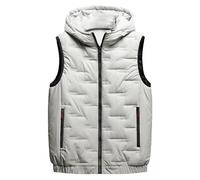 ofeirhz Gilet da uomo con cerniera intera, senza maniche, con cappuccio, impermeabile e antivento, trapuntato in piuma, leggero, ripiegabile, in pile, per tempo libero, golf, viaggi, M-8XL, Beige, 5XL