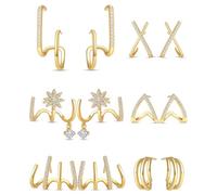 Ofeiyaa 3-6 paia di orecchini a forma di X cuore fiocco di neve farfalla lucido perla CZ ear cuff minimalista doppio avvolgimento orecchini Huggie set di gioielli per le donne tono argento oro, Rame