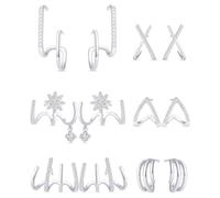 Ofeiyaa 3-6 paia di orecchini a forma di X cuore fiocco di neve farfalla lucido perla CZ ear cuff minimalista doppio avvolgimento orecchini Huggie set di gioielli per le donne tono argento oro, Rame
