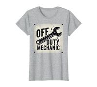 off Duty Meccanico Vintage Chiave Cartello Garage Decor Maglietta, Donna, Grigio Melange, XL