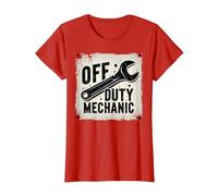 off Duty Meccanico Vintage Chiave Cartello Garage Decor Maglietta, Donna, Rosso, XL