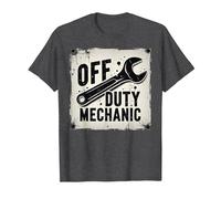 off Duty Meccanico Vintage Chiave Cartello Garage Decor Maglietta, Uomo, Grigio Scuro, L