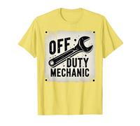 off Duty Meccanico Vintage Chiave Cartello Garage Decor Maglietta, Uomo, Limone, L