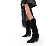 Off The Hook - Texas Marcia - Stivaletti stile western in pelle scamosciata nera con tacco largo-Nero 38
