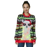 OFF THE RACK Christmas Sweater Maglione, Llama Loves Sparkle, Large Unisex-Adulto