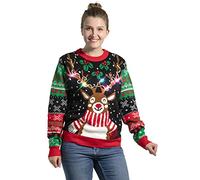 OFF THE RACK Maglione natalizio unisex da uomo e da donna, divertente, a LED, per feste di Natale, Get Lit With Rudy, XXXL
