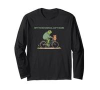off To Be Radical Left Frog And Cat in Bicicletta Maglia a Manica