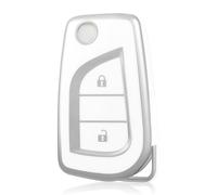 OFF WE GO Custodia Chiave Cover Chiave Guscio Chiavi per Toyota RAV4 Yaris Aygo Auris Avensis Arten Highlander Fortuner Tundra Coprichiave Macchina Copri Chiavi Telecomando Portachiavi,Argento Bianco