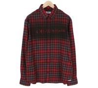 Off-White Spray Book Check Flan Red Uomo Camicia 50 Burgundy a Bottoni Flanella
