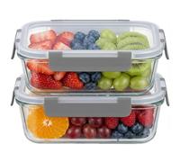 OFFASST Contenitori in vetro con coperchio, 2 pezzi Meal Prep Box & Contenitori salvafreschezza 2 x 1040 ml in vetro borosilicato, senza BPA e ermetici per microonde, congelatore e lavastoviglie I