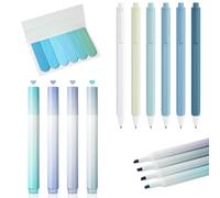 OFFCUP 6 Penne a Inchiostro gel Retrattili, 6 Penne Illuminanti, 6 Pezzi Sticky Notes School Supplies Aesthetic, Inchiostro Nero Liscio, Foglietti Adesivi, Evidenziatori (Blu)