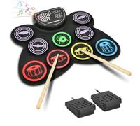OFFCUP Batteria Elettronica Portatile, 9 Pads Electronic Drum Kit con 2 Bacchette e Pedali, con Altoparlanti Stereo, Colorat Pieghevole Roll Up Tamburo Digitale per Bambini, Adulti e Principianti