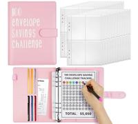 OFFCUP Buste Saving Challenge, 100 Envelopes Saving Challenge, 25 Envelope Challenge Binder, Agenda del Risparmio, Libreto di Risparmio con Buste per Contanti, Raccoglitore di Budget (Pink)