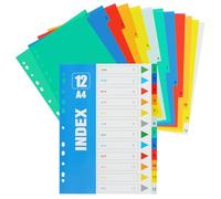 OFFCUP Divisori per Raccoglitori Con 12 Parti, 3pcs Divisori File A4, Divisori Raccoglitori ad Anelli Divisori Soggetto A4 per Raccoglitori ad Anelli con 6 Tacche Neutre Colorate Con 11 Fori