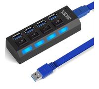 OFFCUP Hub USB Alimentato 4 Porte (1 USB 3.0 3 USB 2.0) Con Interruttori Individuali e Spie LED Ciabatta Multi Presa USB, Sdoppiatore USB, Plug & Play, per PC Laptop Stampante MacBook Mouse e Altro