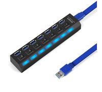 OFFCUP Hub USB Alimentato 7 Porte (1 USB 3.0 6USB 2.0) Con Interruttori Individuali e Spie LED Ciabatta Multi Presa USB, Sdoppiatore USB, Plug & Play, per PC Laptop Stampante MacBook Mouse e Altro