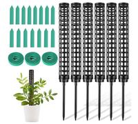 OFFCUP Palo di Muschio,6Pcs Sostegno Piante Rampicanti, Aste di Muschio con 3Pcs Piante e 15Pcs Etichette, Moss Pole Muschio, Bastoncini per Piante impilabili in plastica (Nero)