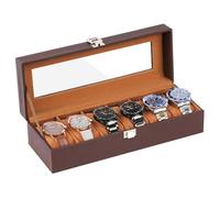 OFFCUP Porta Orologi a 6 Posti Scatola Portaorologi in PU, Scatola per Orologi con Coperchio in Vetro Fodera Marrone Custodia Orologi Scatola Portagioielli per Orologi Uomo Donna pIdea Regalo, Marrone