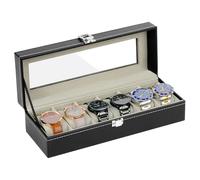 OFFCUP Porta Orologi a 6 Posti Scatola Portaorologi in PU, Scatola per Orologi con Coperchio in Vetro Fodera Grigia Custodia Orologi Scatola Portagioielli per Orologi Uomo e Donna, pIdea Regalo -Nero