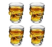 offershop Set 4 Bicchieri Bicchierini Bicchiere in Vetro con Teschio Cranio Quattro Pezzi per Whisky Vodka Liquore Rum Cocktail Grappa Birra Vino Bevande Analcoliche Chupitos Shot Cicchetto